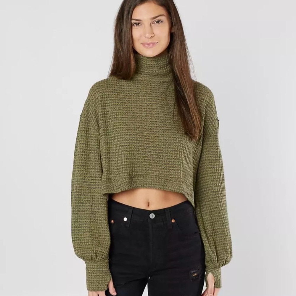 Olive Green Cropped Turtleneck Sweater